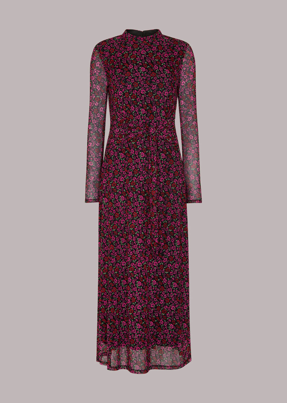 Outlined Floral Tie Mesh Dress